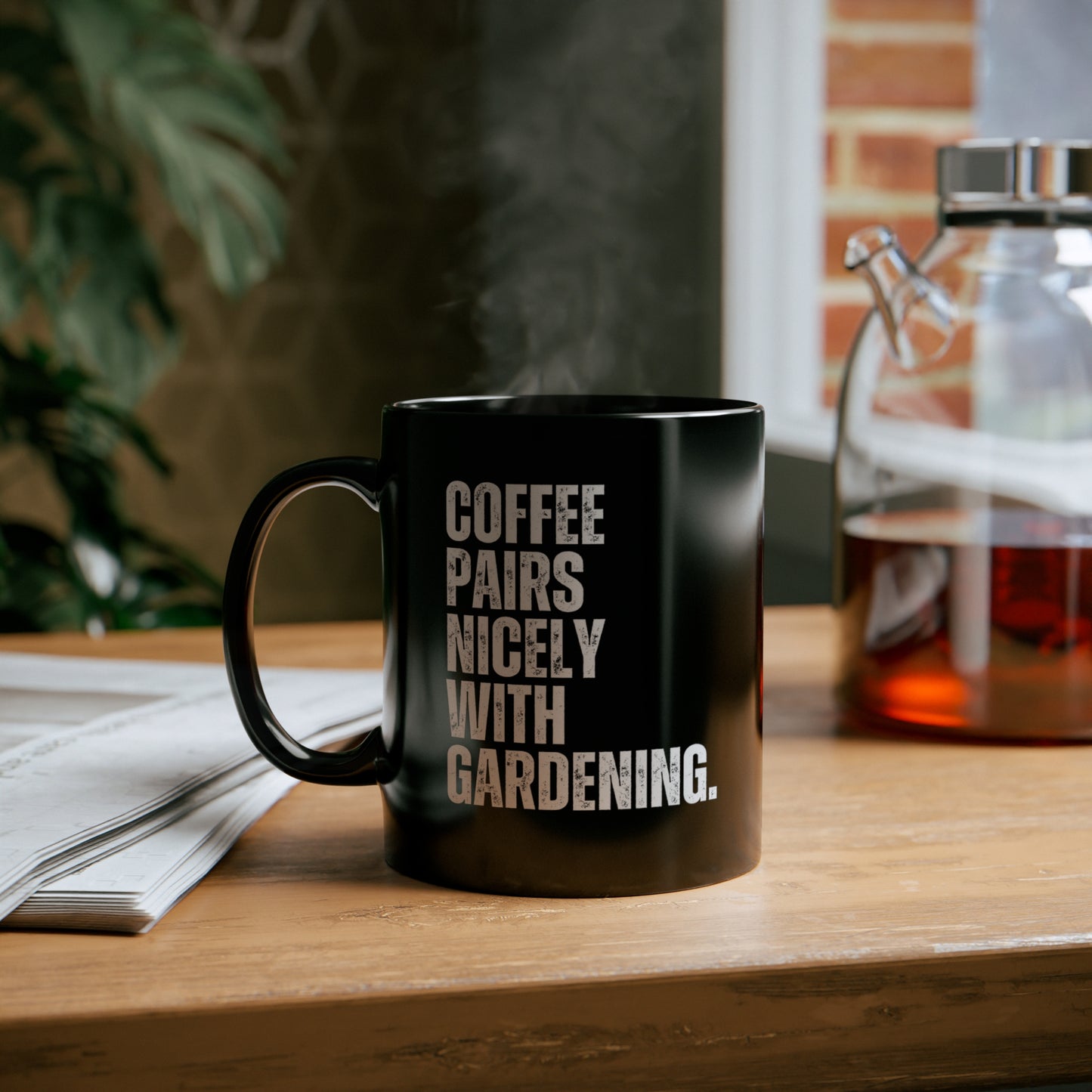 Coffee pairs nicely with gardening - 11oz Black Mug