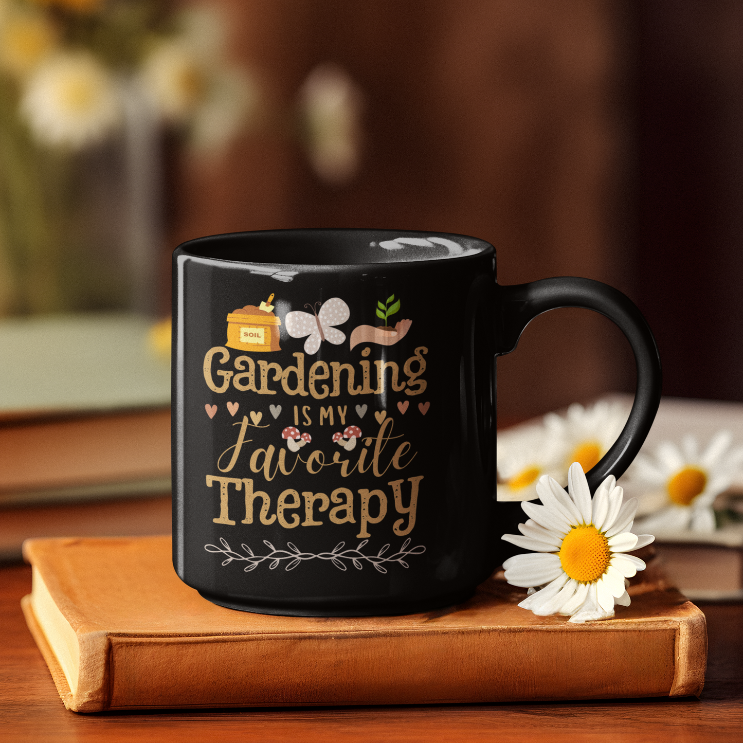 Gardening is My Favorite Therapy - 11oz Black Mug